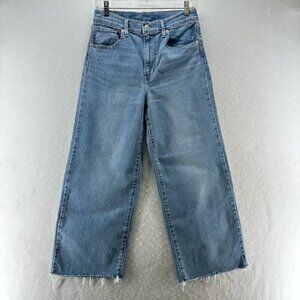 Levi's Jeans Womens 27x25 High Rise Wide Cropped Frayed Medium Washed Denim Blue